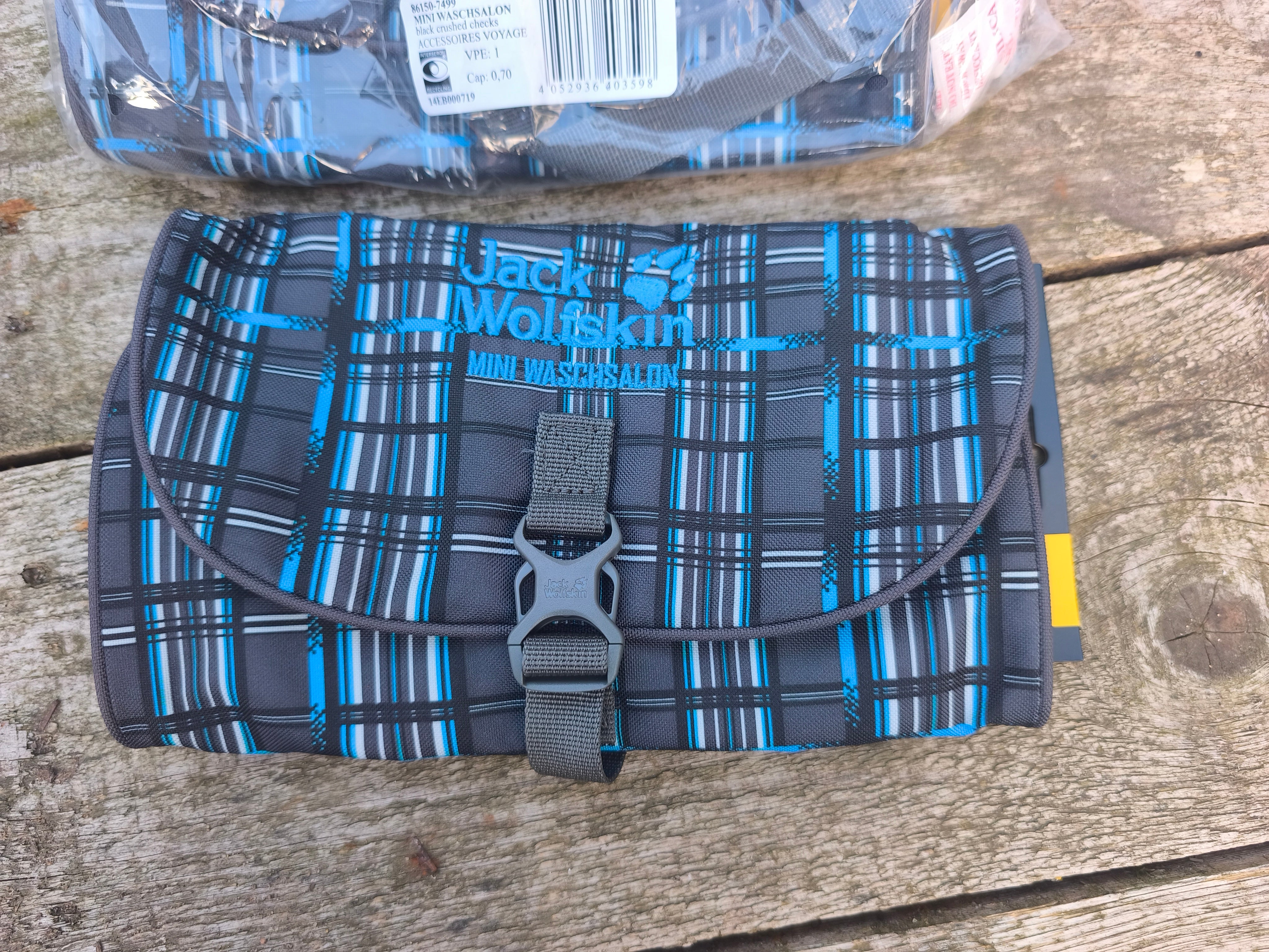 Toilettaske Jack Wolfskin, mini waschsalon, farve: black crossed checks