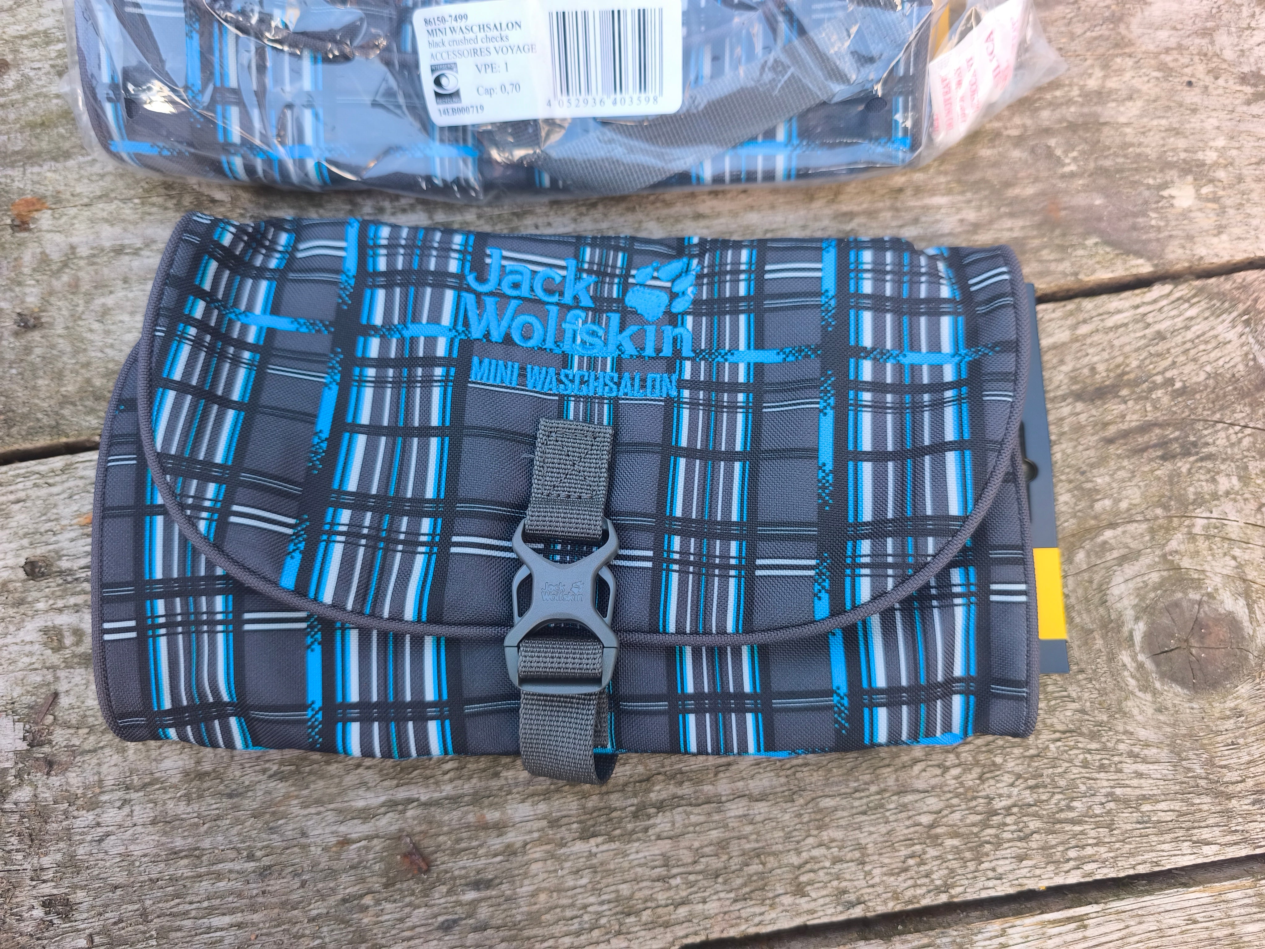 Toilettaske Jack Wolfskin, mini waschsalon, farve: black crossed checks