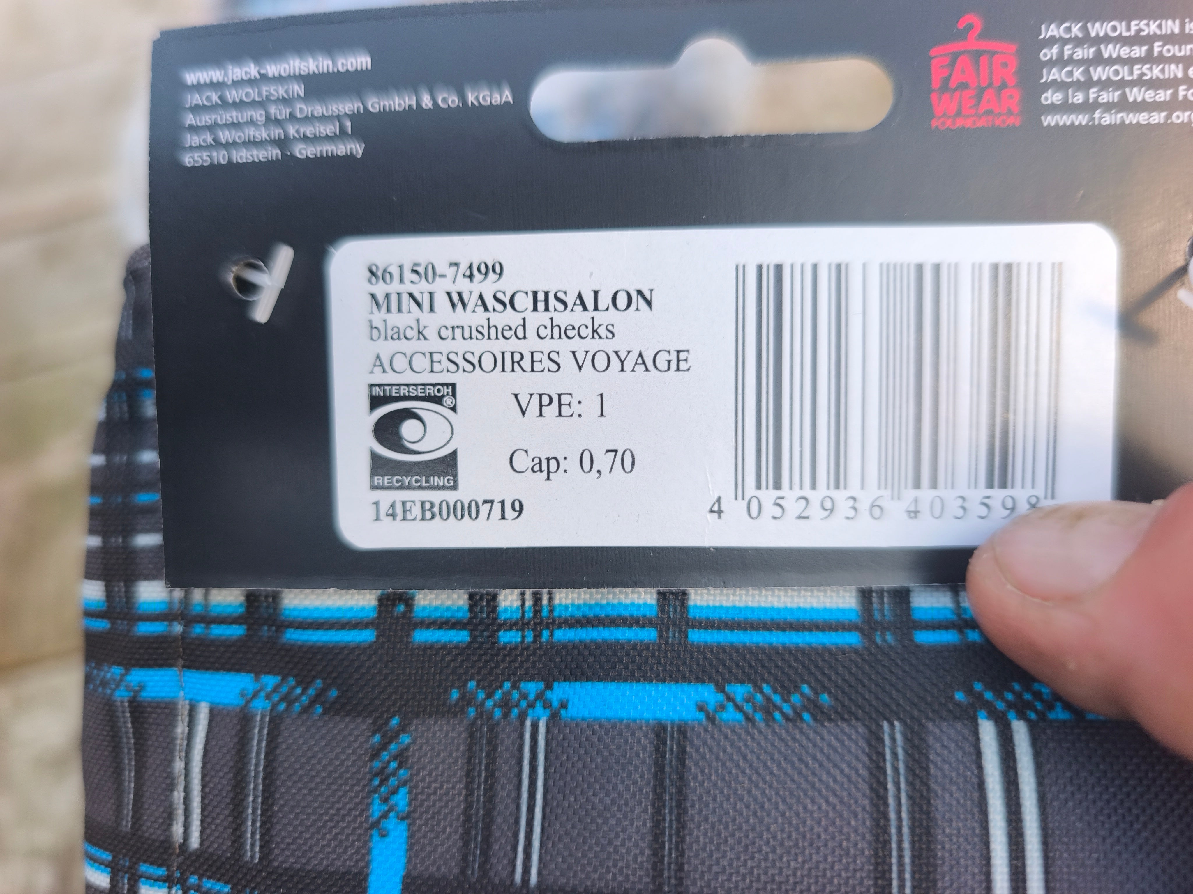 Toilettaske Jack Wolfskin, mini waschsalon, farve: black crossed checks